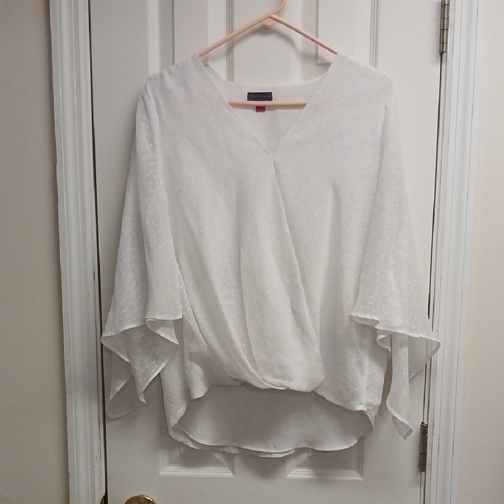 Vince Camuto White Draped Dotted Raised Pattererned Blouse Size M FLAWED ITEM